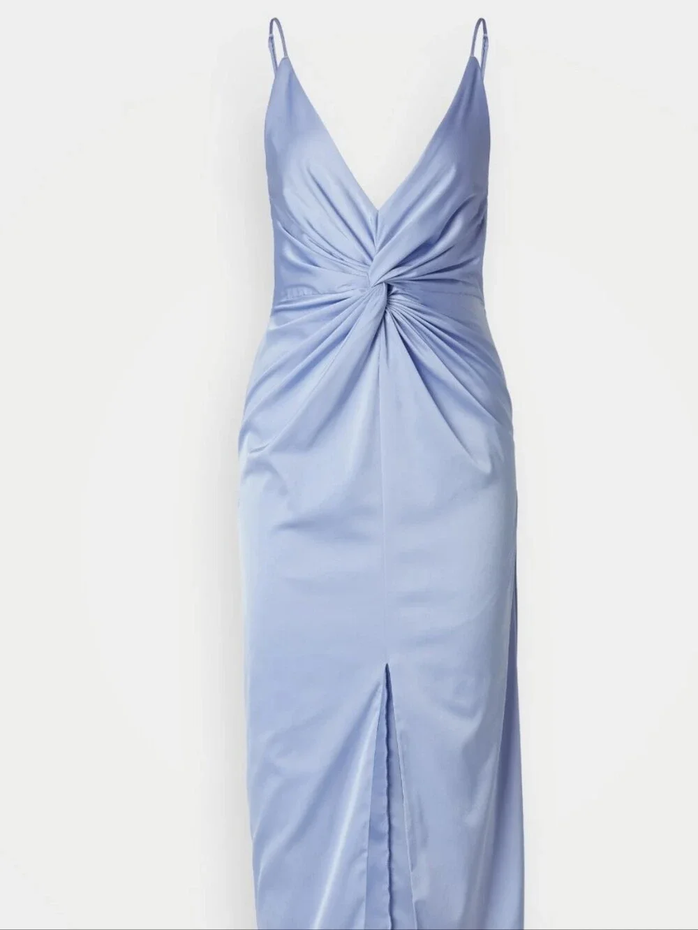 Abercrombie & Fitch Draped Twist Front Maxi Dress Size L Satin Blue Event Party